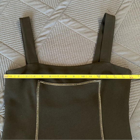 MaxMara black midi dress with leather trim 8 square neckline lbd - Picture 11 of 12